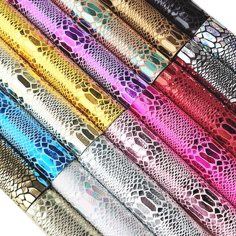

46x135cm Holographic Neon Snakeskin Faux Leather PU Fabric Vinyl for Bag Sofa Earring Handbag Sewing DIY Craft Bow 0.6mm