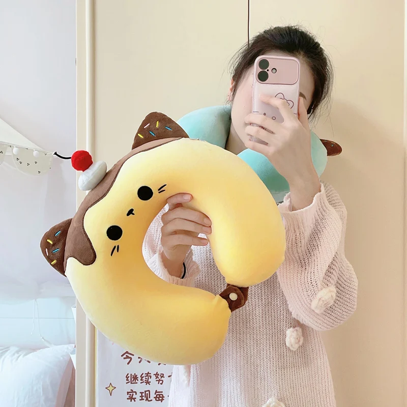 고양이 U자형 베개 스퀴시 여행 낮잠 차량용 비행기용 봉제 베개 홈데코 장난감 부드러운 메모리폼 생일 선물