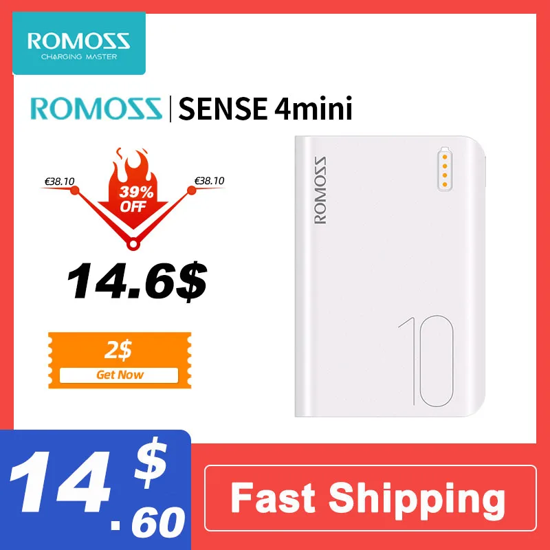ROMOSS Sense4mini Power Bank 10000mAh Powerbank Portable External Battery Charger Mobile Phone For iPhone 13 For Xiaomi Huawei 1