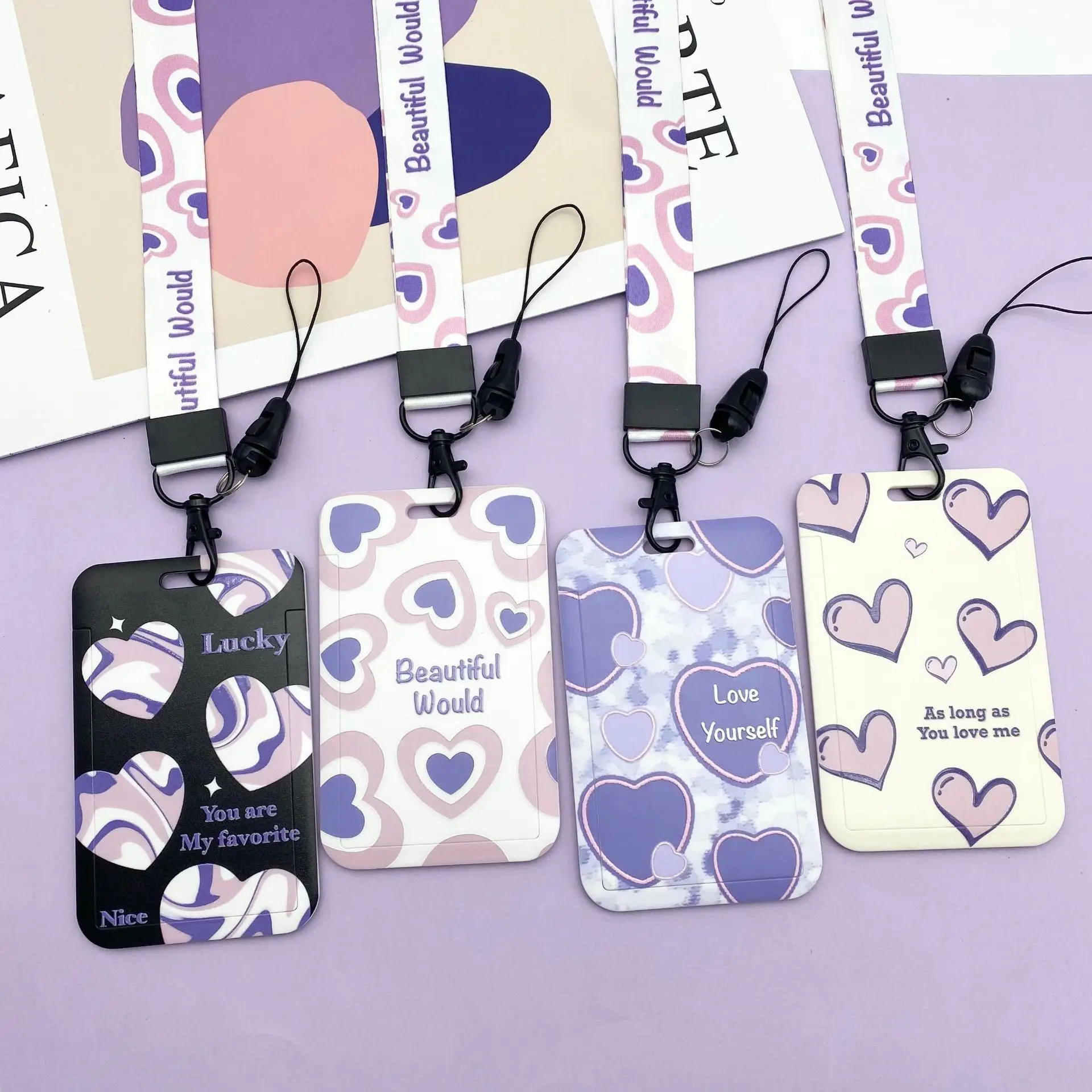 

Ins Harajuku Style Peach Heart Lanyard Card Holder Student Credential For Pass Card Credit Card Straps Key Ring Fashion Gift