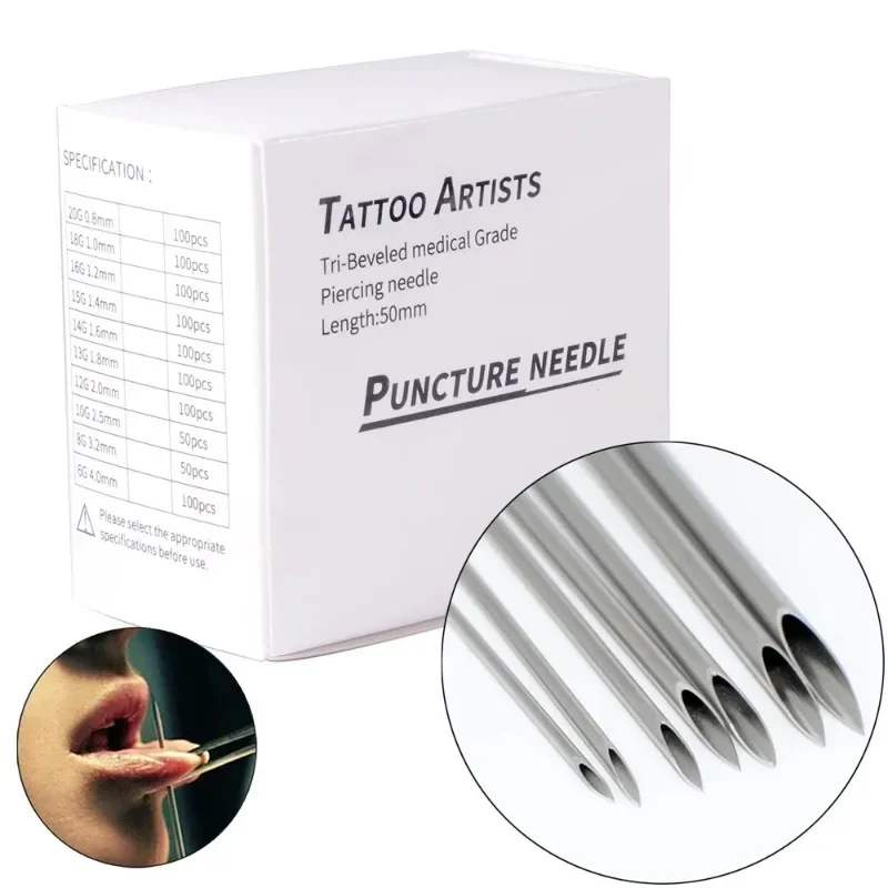

100PCS Piercing Needles Pins Lot Surgical Steel Disposable Body Piercing Needles Sterilized Permanent Makeup Tattoo Needles Tool