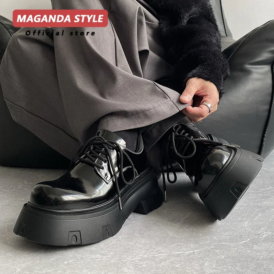 Non irritating design Genuine leather big toe leather shiny formal dress shoes for men height increased by 7cm Derbies trendy 4