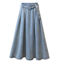 Large Size Women's Autumn 2025 New Leisure Loose Elastic Denim Skirt Girls Personalized High Waist Versatile Big Swing Skirts - Image 5