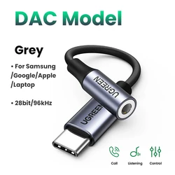 UGREEN USB Type C to 3.5mm Headphone Adapter Cable - 10 - 12cm (DAC Model Grey)