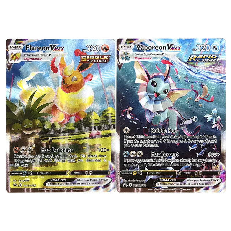 

New Self Made 2Pcs/set Pokemon English Flareon Vaporeon Collection Card Hand Painted Card Thick Cartoon Anime Game Cards Gift