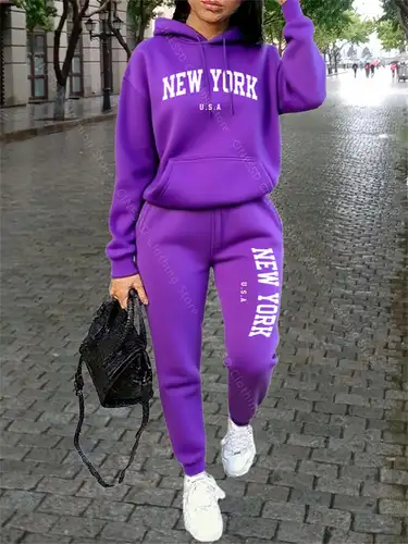 NEW YORK Women Sweatsuit Autumn Winter Two Piece Set Hoodie Pants High quality Loose Fashion Streetwear Ladies Tracksuit Outfits - Image 9