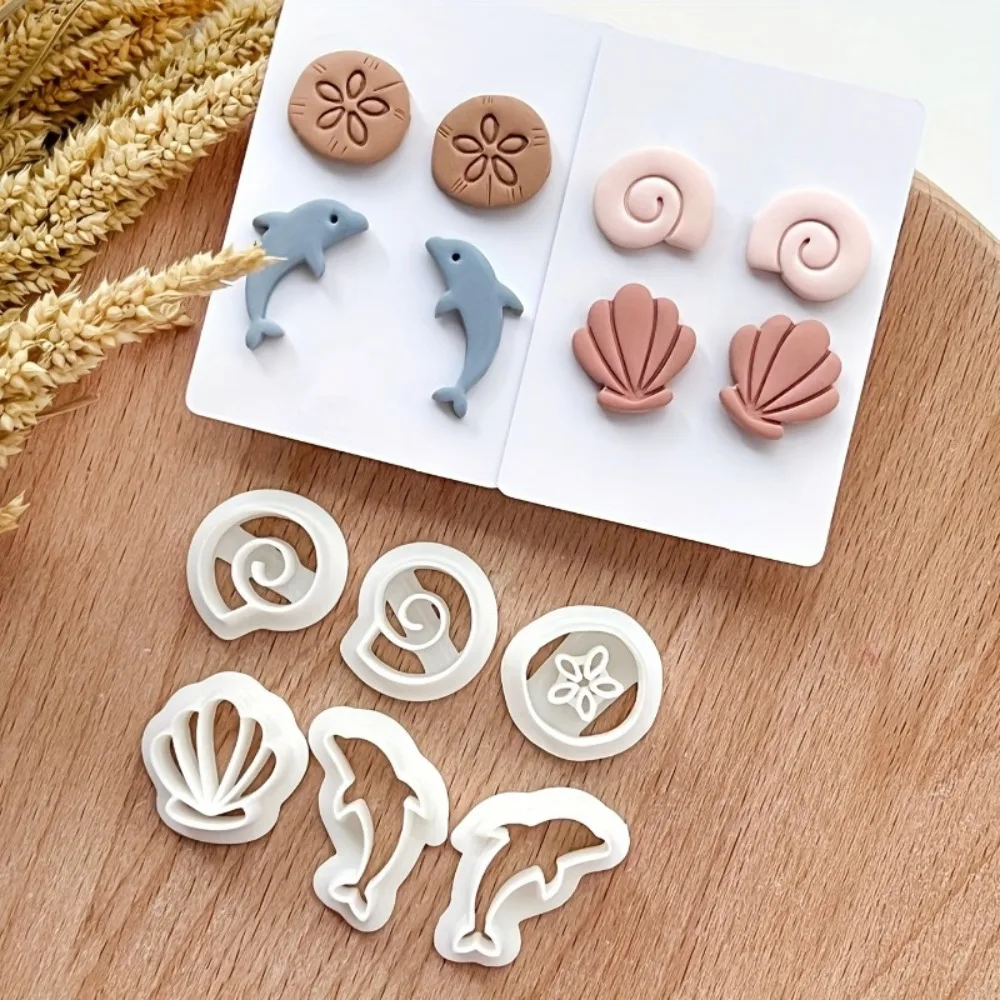 6Pcs 여름 바다 점토 커터 해양 동물 및 조개 모양의 점토 커터 폴리머 점토 귀걸이 및 공예품용 모양의 금형