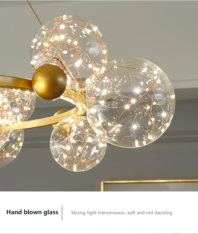 Gold/Black Transparent Glass Ball Ceiling Light Living Room Dining Room LED String Lights Creative Round Decorative Pendant Ligh gold ceiling lights