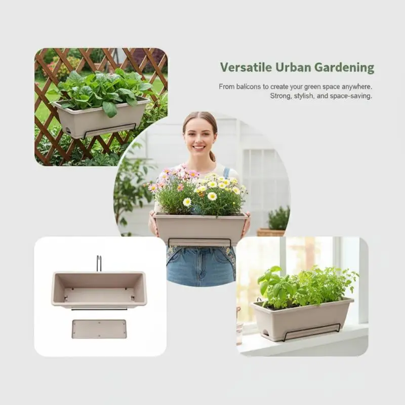 Compact Self-Watering Planter for Indoor Herbs and Vegetables with Drainage Base