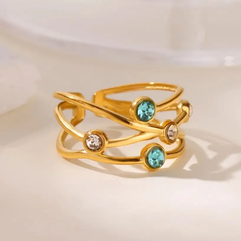 Zircon Rings Stainless Steel Gold Color Geometric Ring For Women