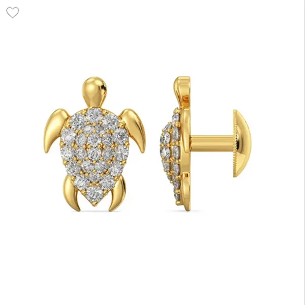 Female Cute Sea Turtle White Crystal Small Stud Earrings Vintage Yellow Gold Color Wedding Fashion Jewelry For Women