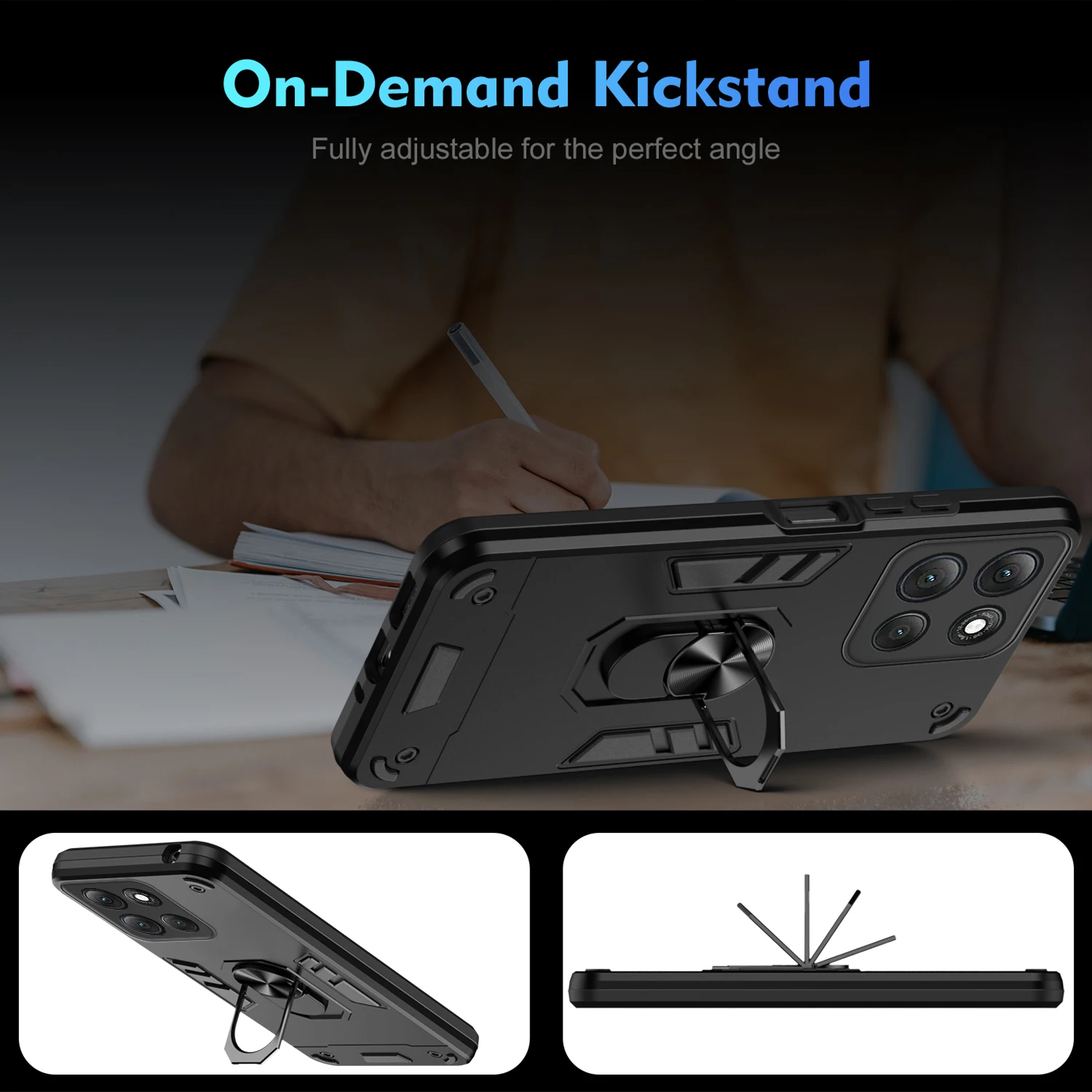 Rugged Armor Shockproof Case with Magnetic Metal Ring Holder Cover