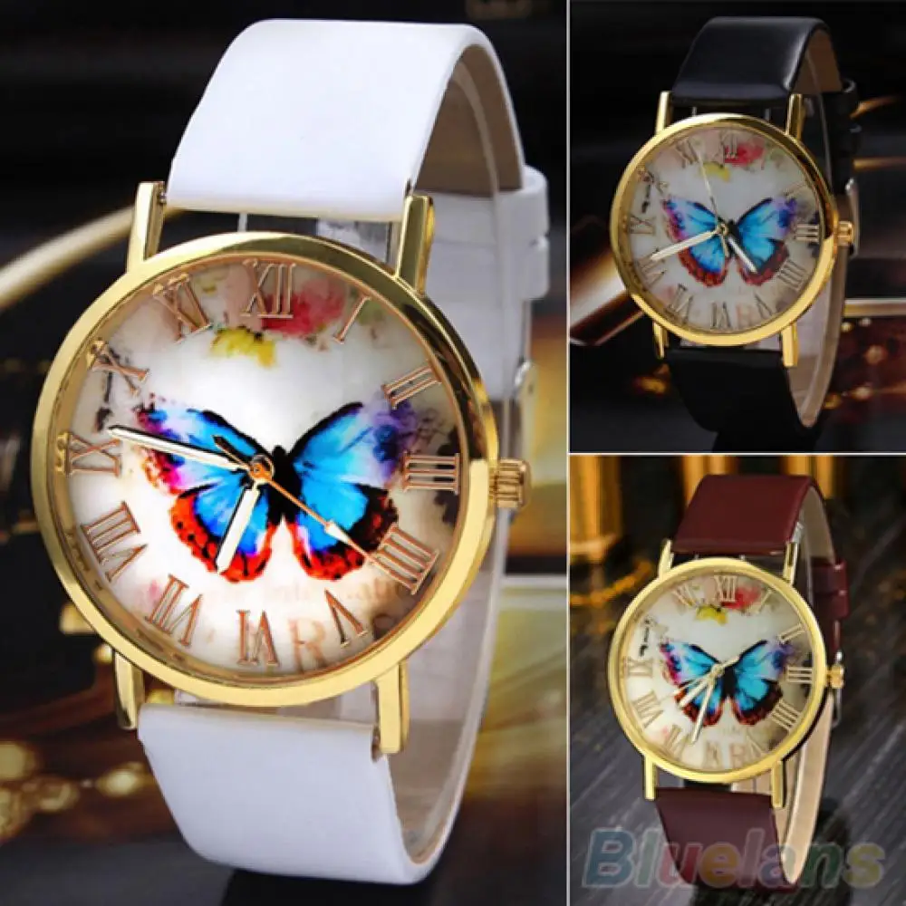 

Wholesale & Dropshipping ! Women Butterfly Dial Faux Leather Roman Numerals Quartz Analog Dress Wrist Watch