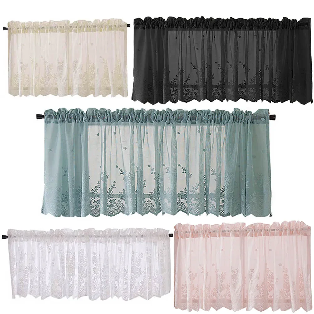 

*Modern Lace Jacquard Window Curtain Valance Lace Hem Coffee Short Curtain for Cabinet Door Bedroom Home Decor