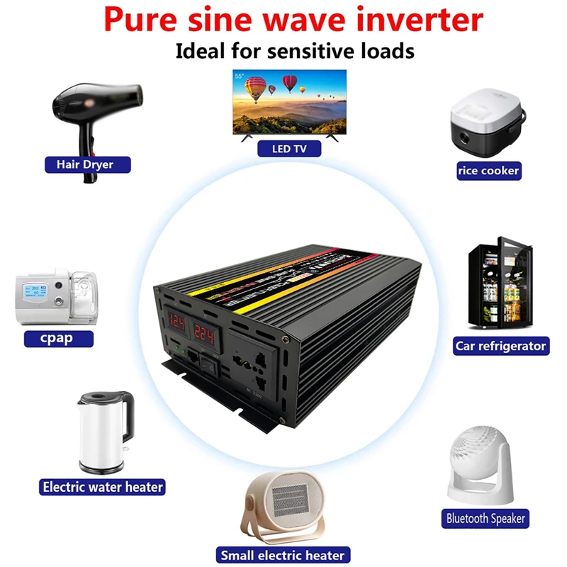 SOLIKETECH 10000W Pure Sine Wave Inverter Car Power Converter DC 12 / 24 /  48 / 60V to AC 220V Truck Inverter with LED Display - DC 12V to AC 220V  Wholesale