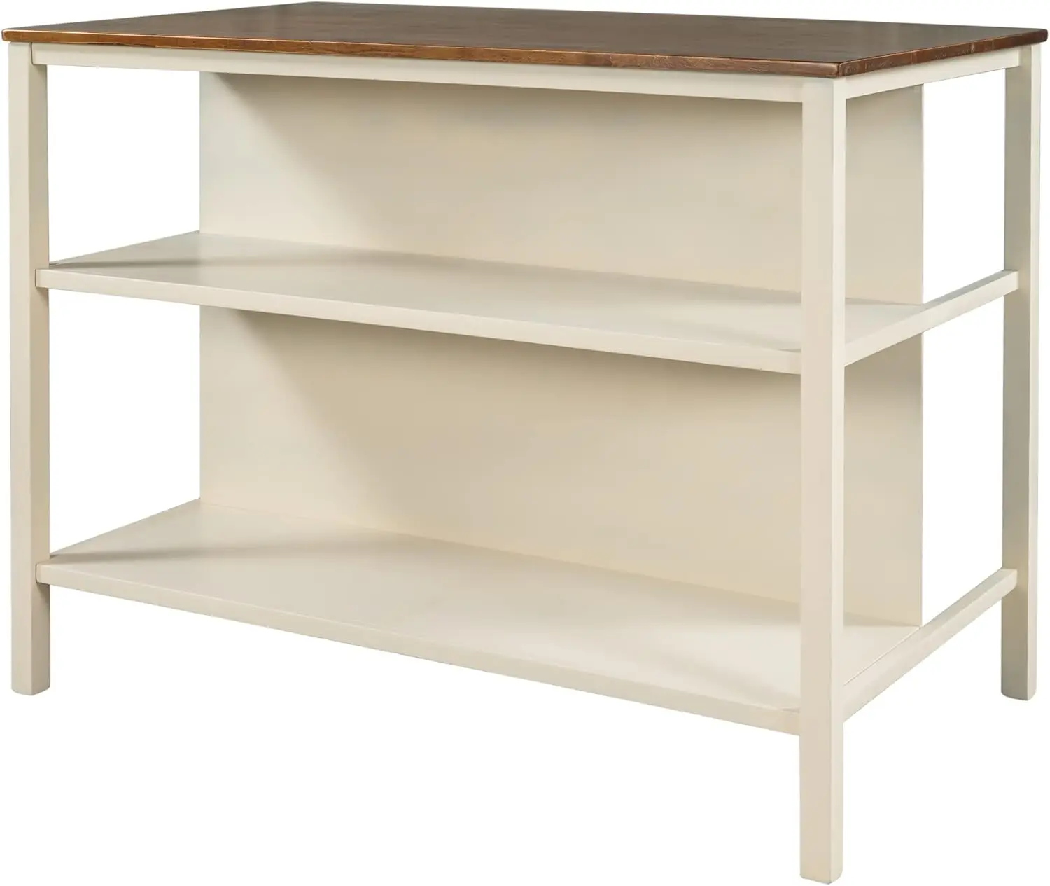 3-Piece Kitchen Island Set with 2 Stools and 2 Shelves, Rustic Rubber Wood Dining Set Prep Table with Open Shelves