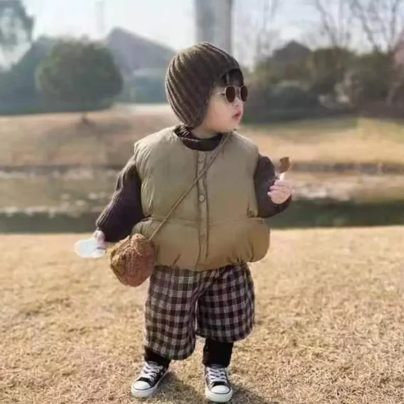 Korean Kids Winter Padded Vest Outerwear Waistcoat Child Coat Boy Loose Outdoor Clothes Baby Vest for Girl In External Clothes children vest