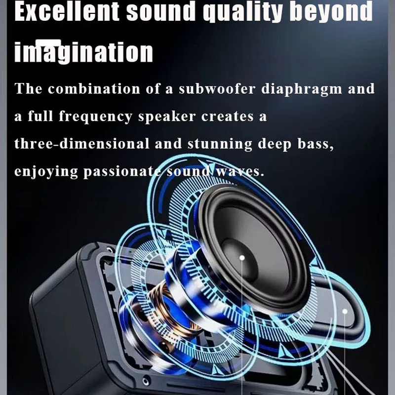 Portable Rechargeable FM Radio Outdoor Heavy Bass TWS Bluetooth Speaker Handsfree Music Player Support Recording TF USB AUX Play