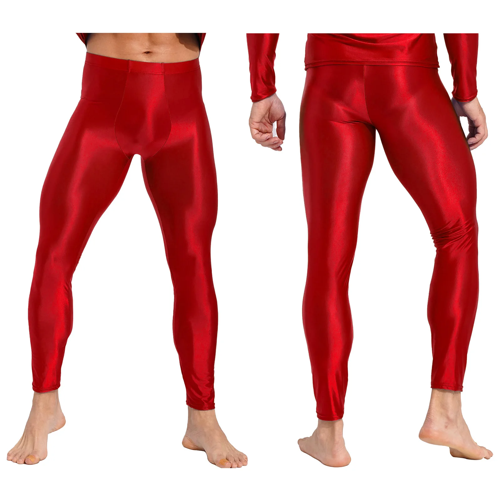 Men Glossy Leggings Semi See-through Skinny Pants Solid Color Trouser for Yoga Exercise Running Fitness Sports Workout Swimming men trousers