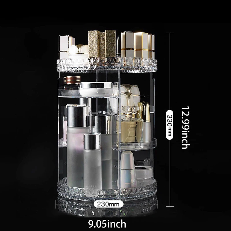 360度 Rotating Transparent Cosmetic Storage Box, Desktop Dressing Table, Skincare Products, Lipstick Brushes, Storage Rack 6