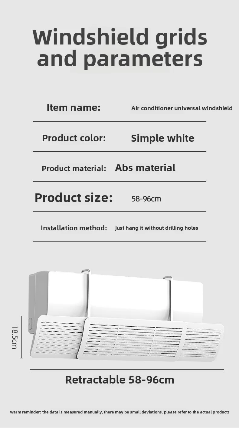 ABS Plastic Air Conditioner Wind Deflector, Traditional Design AC Baffle Board, No Drill Installation for Wall-Mounted AC Units
