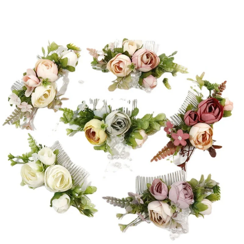Colorful Artifical Flowers with Comb Headdress Accessories tocado novia Bridesmaid Wedding Decorations