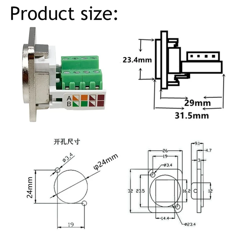 RJ45/8P8C Panel Mount Connector D-Type RJ45 Female Solderless Terminal Network Module
