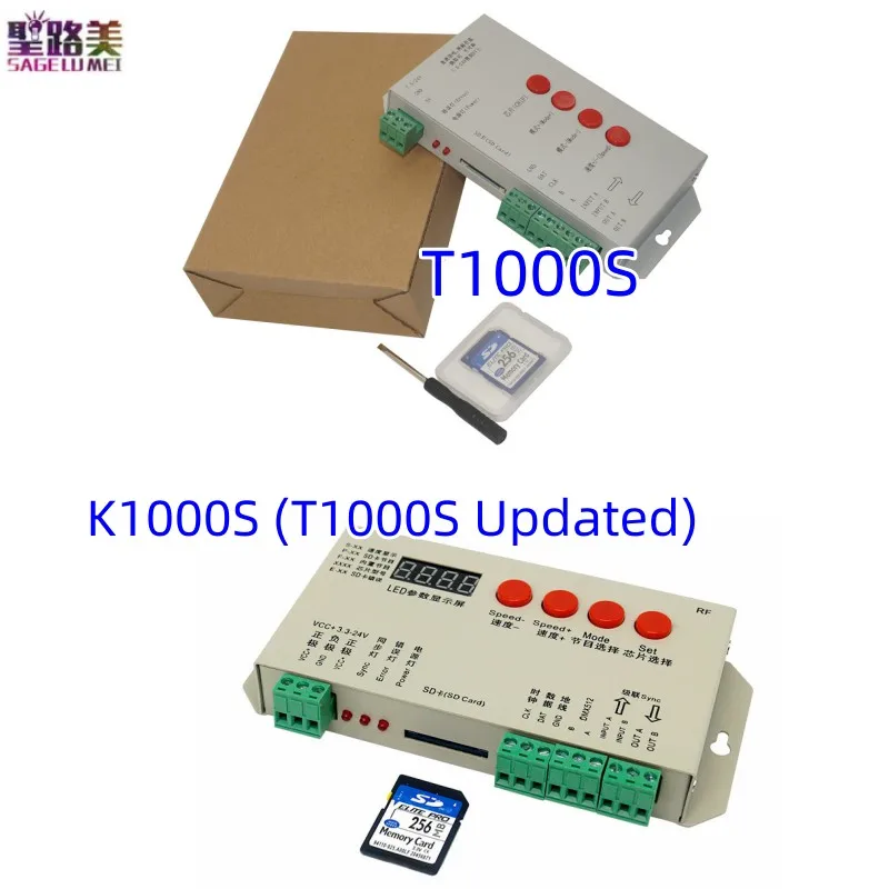 

T1000S K1000S (T1000S Updated) SPI Pixel RGB Controller DC5/12/24V SD Card For IC DMX512 WS2811/2812/2815 APA102 LED Strip Light