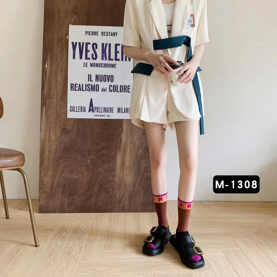 패션 컬러 블로킹 양말, 알파벳 프린트 디자이너 양말, 순면, 편안하고 부드럽고 얇은 통기성 캐주얼 패치워크, 신제품 