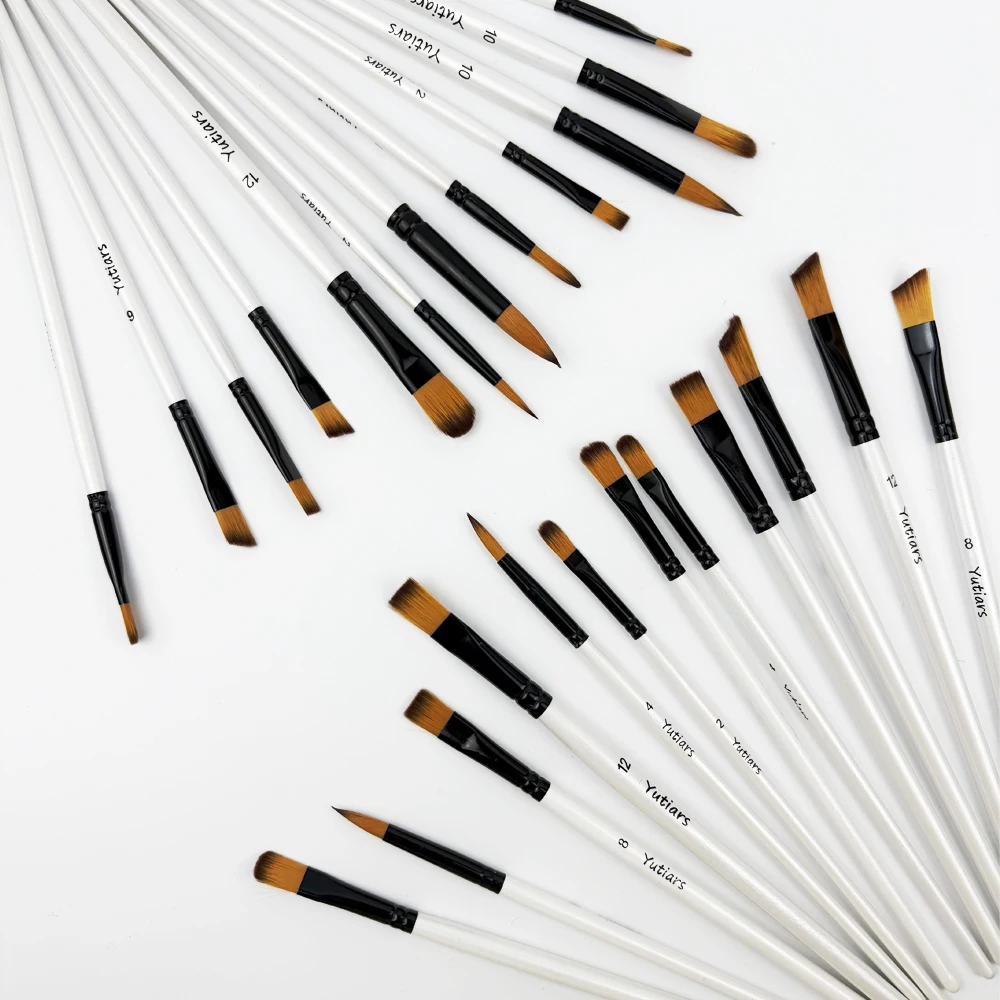 Paint Brushes Nylon Hair Brush Wood Pole for Oil Watercolor 6 Pcs/set