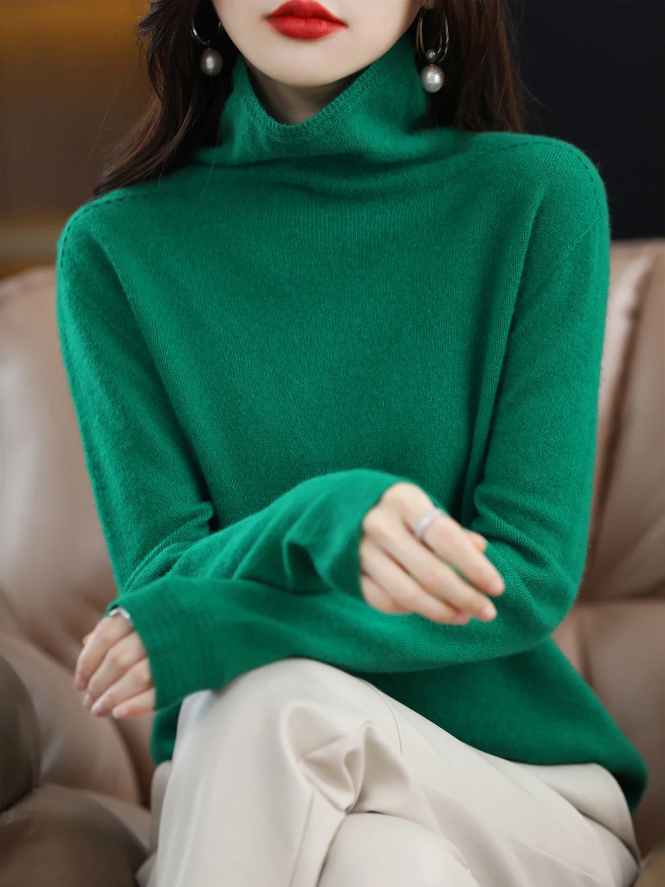 

Winter New Turtleneck Sweater 100% Wool Sweater Women Soft Warm Pullovers Long Sleeve Knit Top Female Clothes