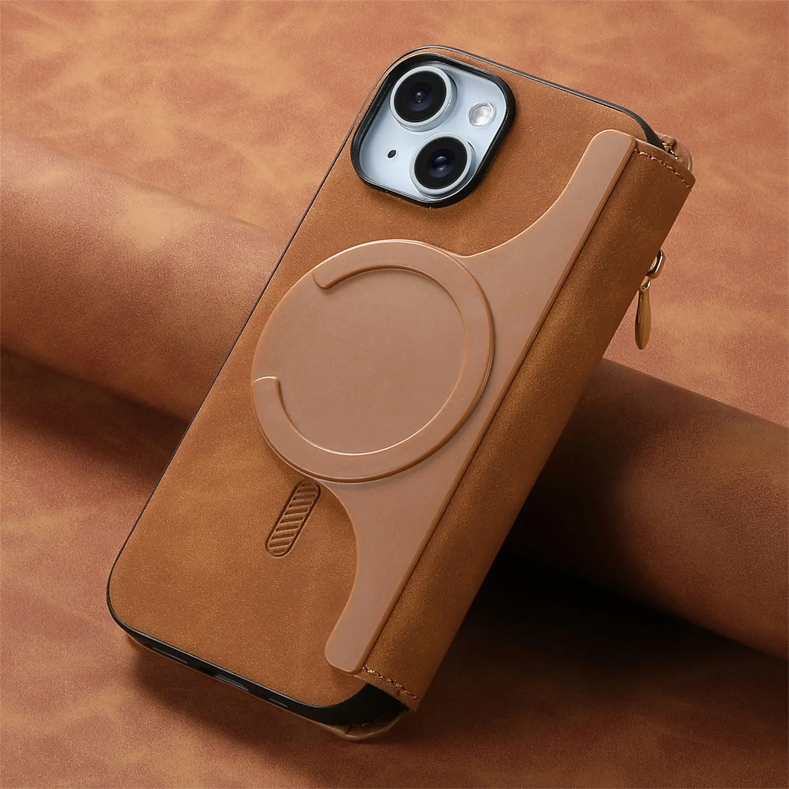 2 in 1 Magnetkarten-Solt-Reißverschlusstasche Leder-Geldbörsenhülle für iPhone 16 Pro Max 15 Plus 14 13 12 11 XS Kabellose Ladeabdeckung_voghion.com