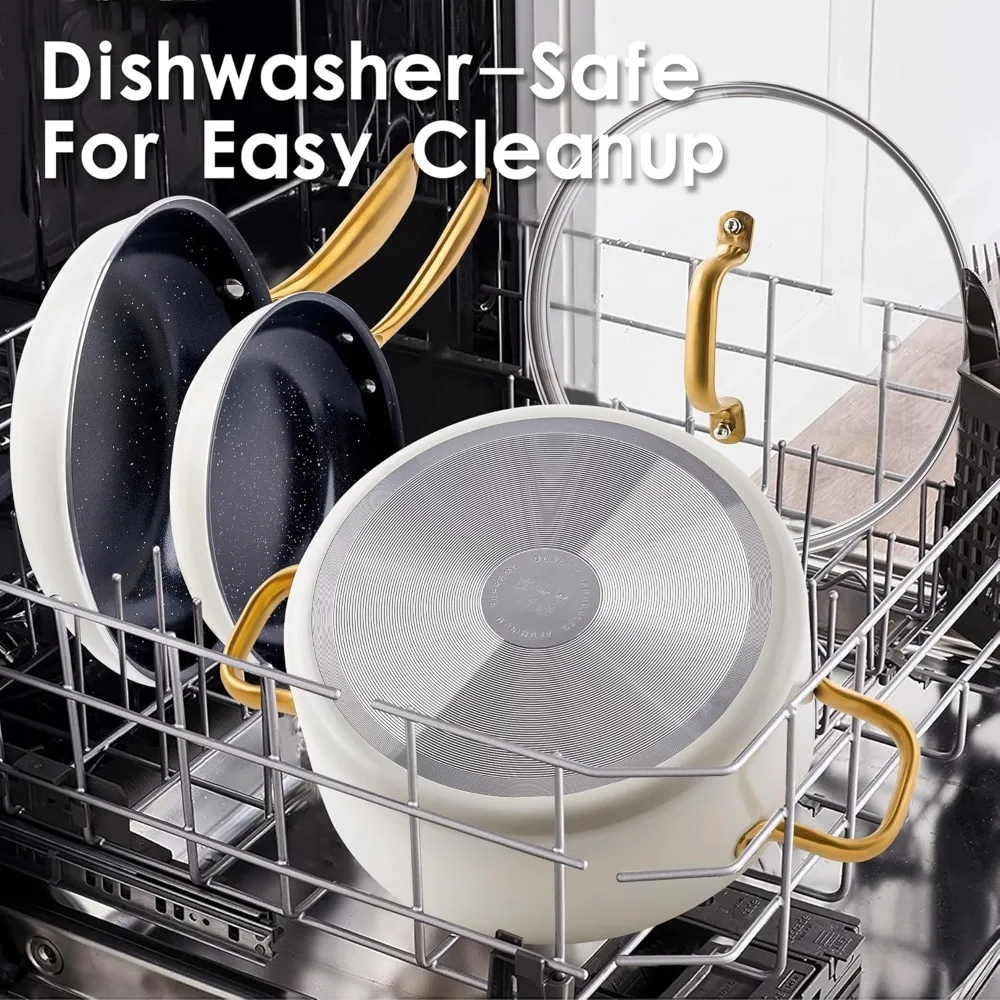 Ceramic Pots and Pans Set - 16PCS Kitchen Cookware Sets Nontsick Non Toxic Cookware Set With Dutch Oven, Frying Pan, Saucepan, S