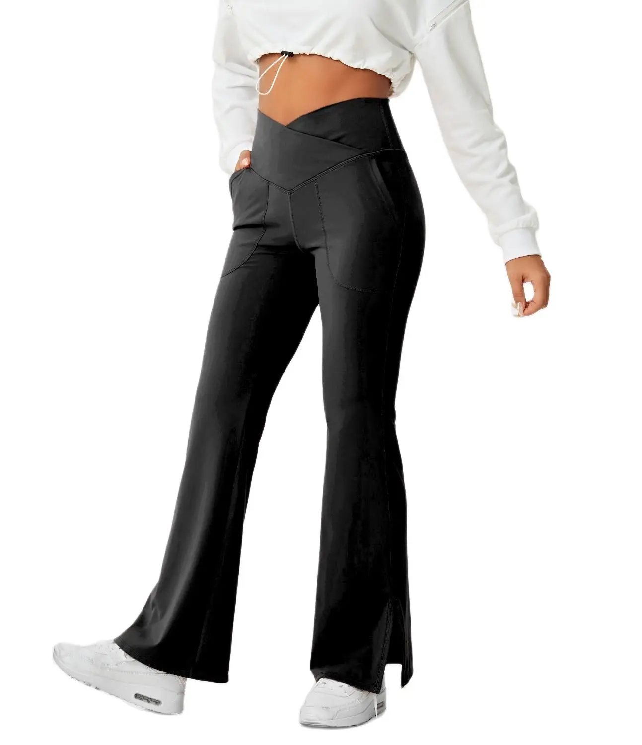 CHRLEISURE Women's Bootcut Yoga Pants with Pockets, Crossover