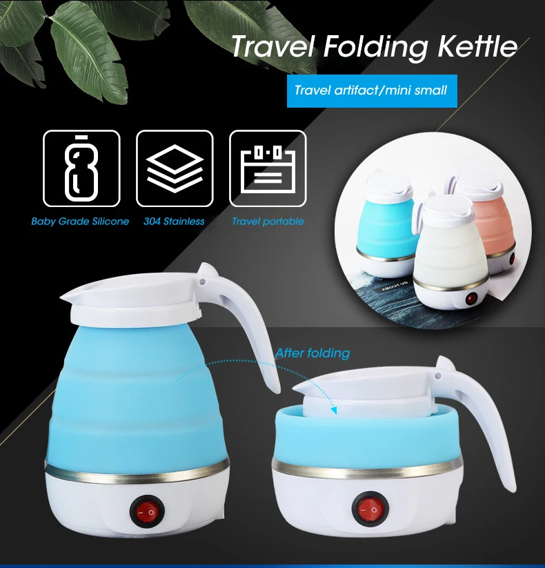 

Portable Travel Folding Kettle 600ml Foldable Teapot 600W 110/220V Electric Kettle for Travel and Home Tea Pot Silica Gel Safe