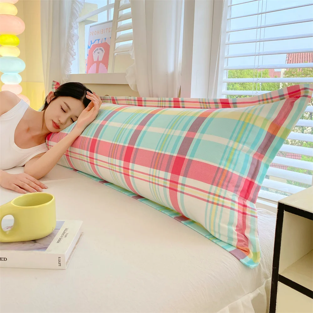 뉴 그리드 컬러 워시드 더블 롱 베개커버, 커플 베개커버 48*100cm, 120cm, 150cm, 180cm (심 없음)