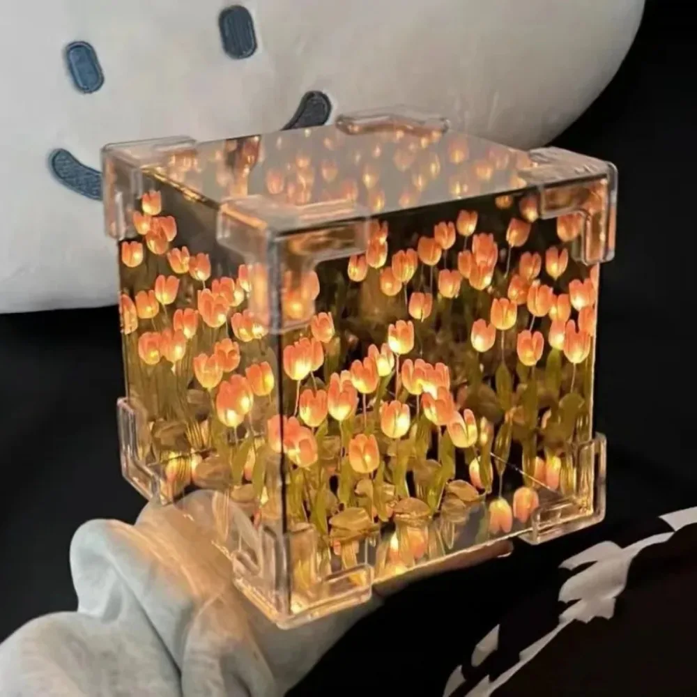 DIy Creative Tulip Flower Sea Cube Three-Dimensional Small Night Lamp Material Package