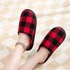 Classic Women Black Red Plaid Cotton Slippers Non-slip Winter Checkered Retro Christmas Gift Indoor Slides Home Cotton Shoes 3