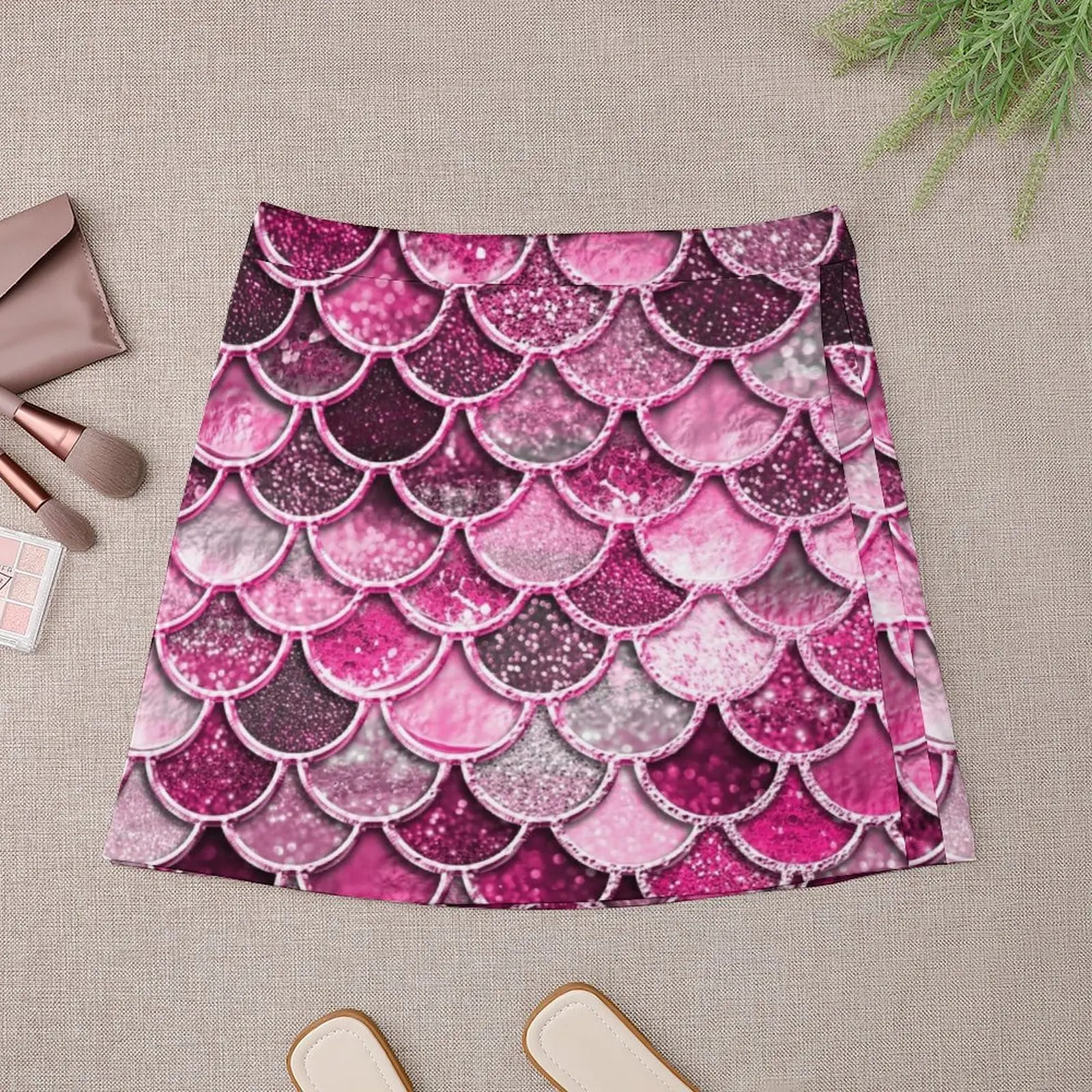 Pink Purple Magenta Sparkle Faux Glitter Mermaid Scales Mini Skirt womens clothing korean style women clothing Woman short skirt