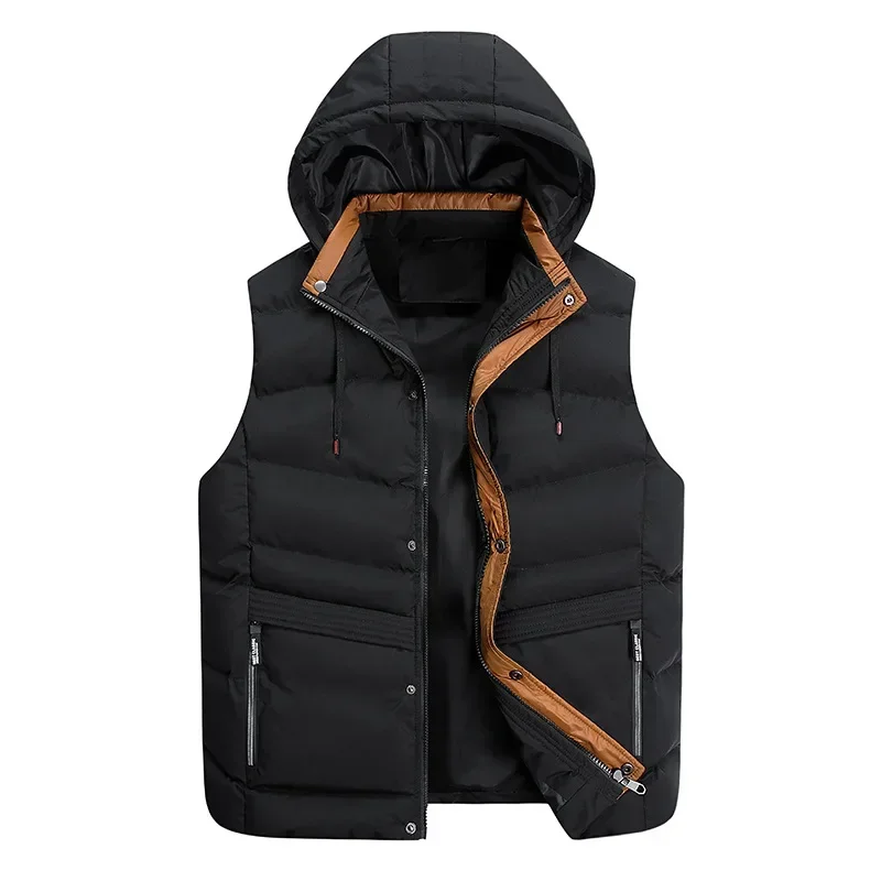 Description Picture 5 of item6XL 7XL Autumn Winter Vest Men Outdoor Casual Hooded Collar Windproof Mens Waistcoat Thick Warm Sleeveless Jacket Outerwear