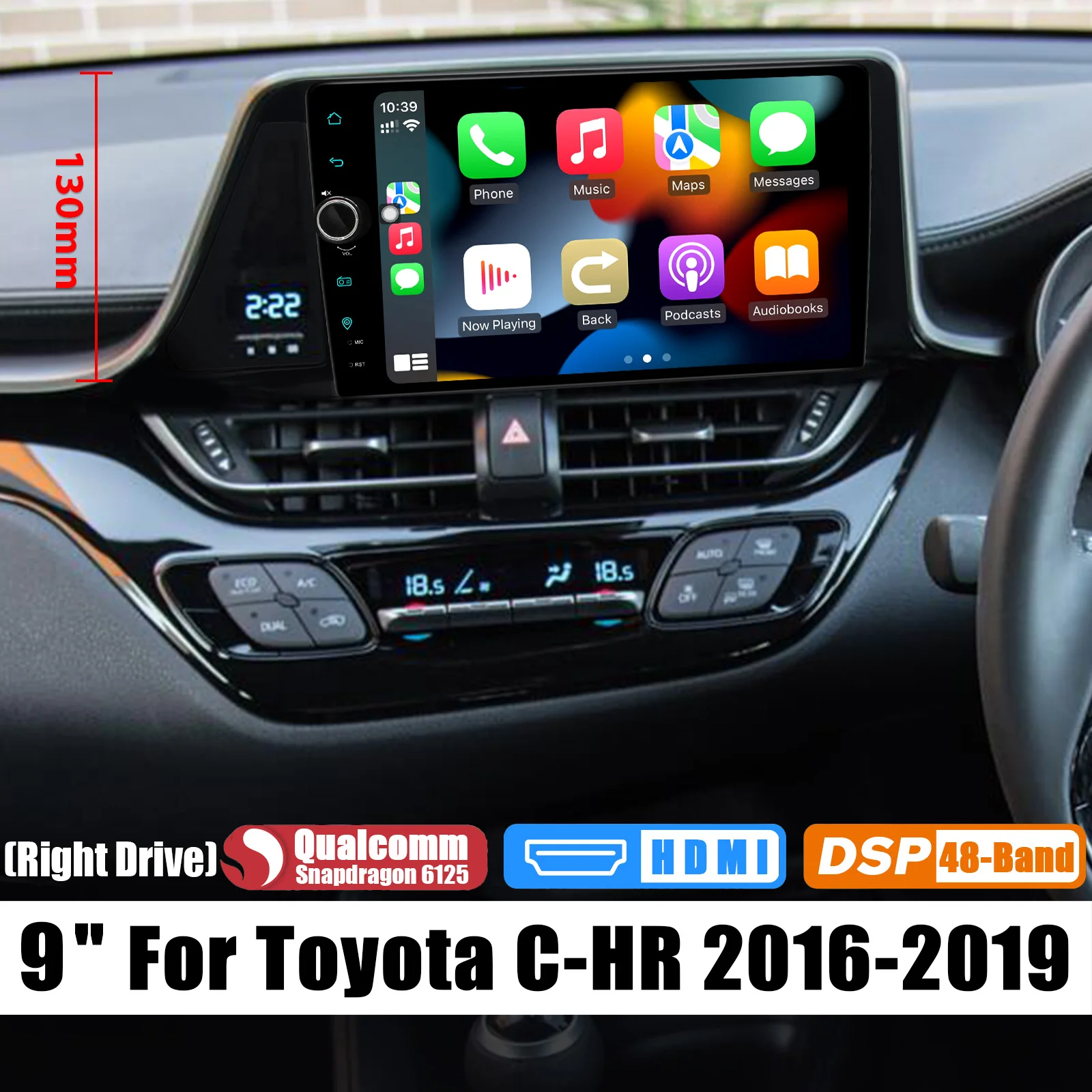 

Сменное головное устройство 9 дюймов, автомобильное радио, стерео, GPS-навигация для Toyota CHR 2016-2019, правое привод с Carplay, Android, авто