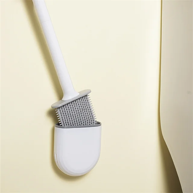 Mini Wc Kefe Tartóval, Hosszú Kezelt Fekete Szilikon -Tisztító Falra Szerelt Fürdőszobai Kiegészítők - Image 5
