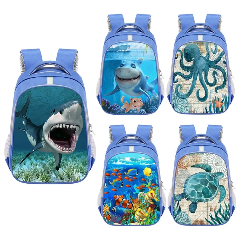 

Lovely Shark Dolphins tropical fish underwater world Backpacks teen Boy Girl orthopedic Schoolbag bookbag mens Canvas travel bag