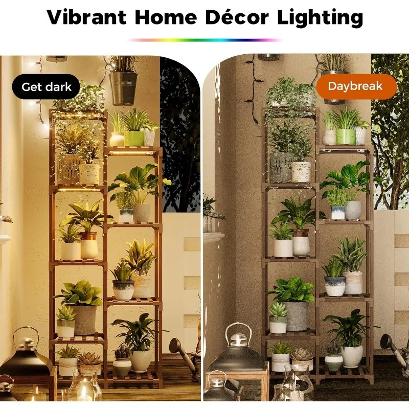 Plant Stand Indoor Grow Light Tall Plant Shelf for Mutiple Pots Large Wood Holder Rack for Patio Living Room Balcony Warm