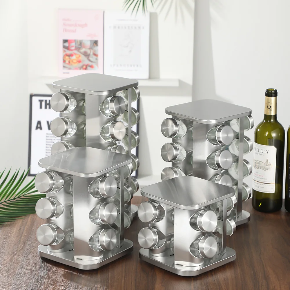 สไตล์ใหม่หมุนถาดเครื่องเทศขวดกลมสแตนเลสสตีลห้องครัว Pantry Cabinet สําหรับเครื่องปรุงรส Storage 1