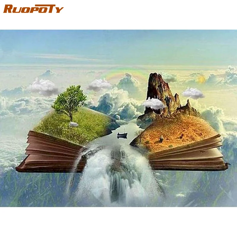 

Алмазная 5D Вышивка RUOPOTY с рамкой «сделай сам», картина «абстрактная книга», вышивка крестиком, стразы, украшение для дома