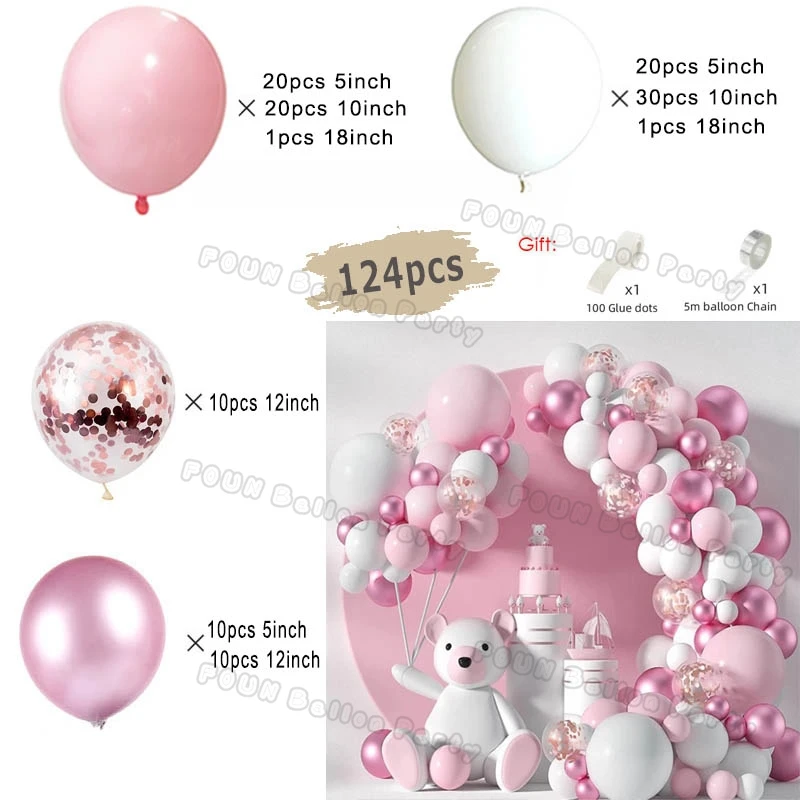 Banner Per Baby Shower Oro Rosa Con Bandierine E Nastro Per Palloncini Da 10m, Decorazione Completa