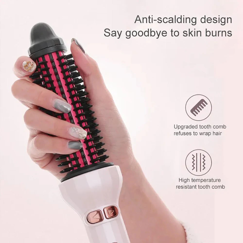 Automatic Rotating Electric Hair Brushes 2 in 1 Straightening and Curling Ionic Hot Comb Ceramics Fast Heating Anti -scalding 2