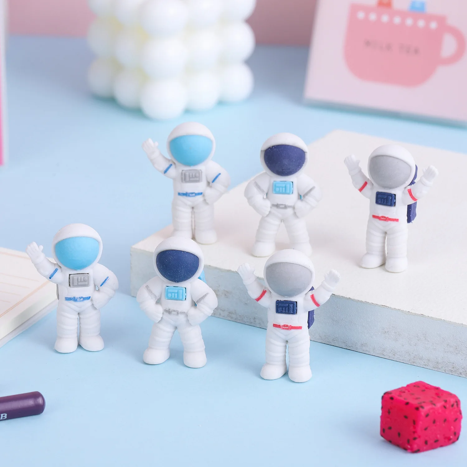 Cartoon Cute Space Astronaut Eraser Children's Creative Stationery Eraser Student School Office Supplies 3pcs