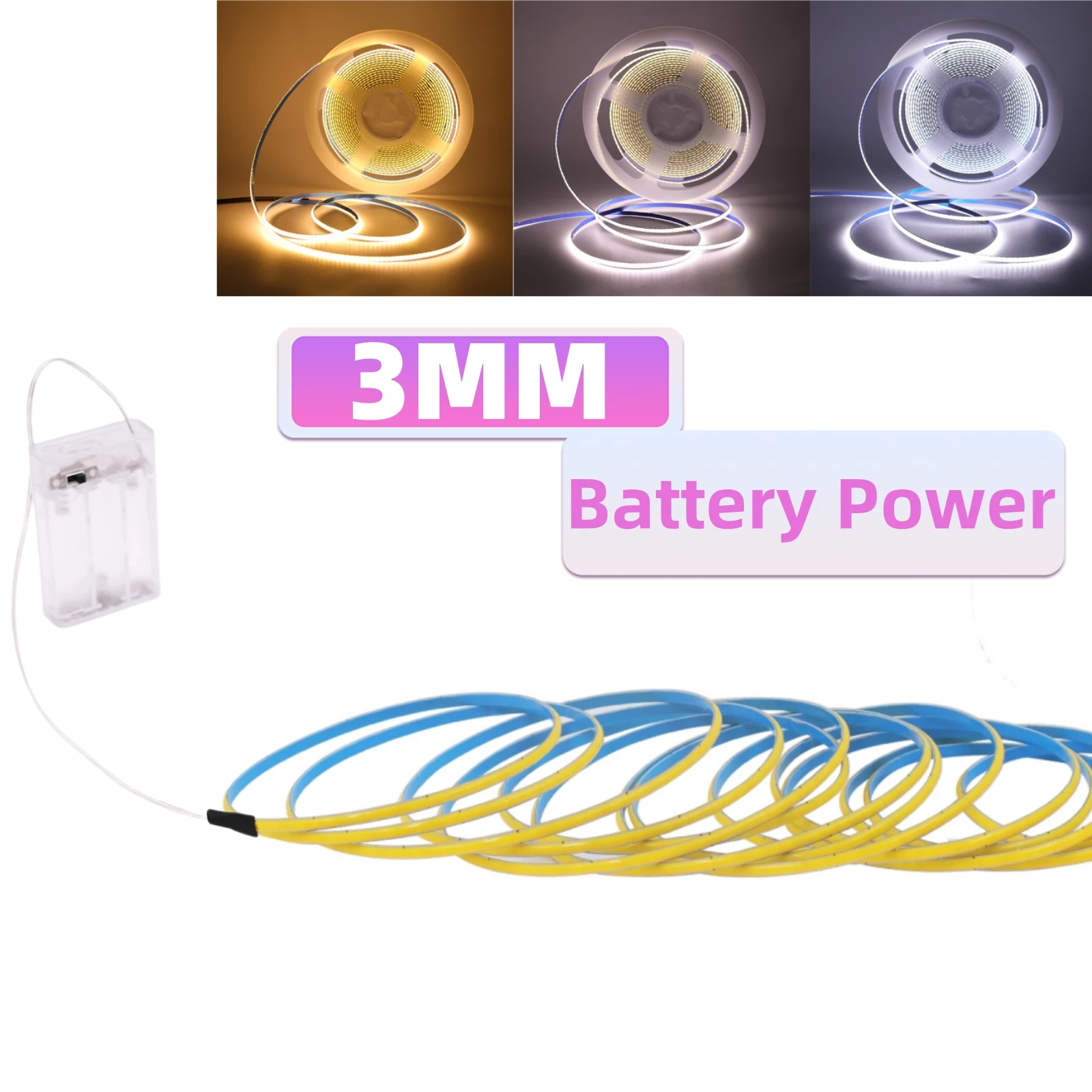 High-Density Flexible LED Strip Lights - Battery Powered, Warm & Cool White, RA90 Quality